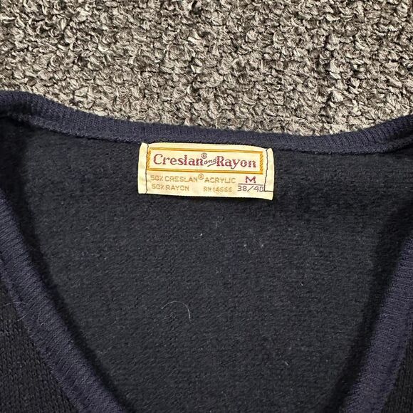 Vintage Creslan & Rayon Sweater Men’s Medium Black V-Neck Construction Logo - Picture 4 of 6